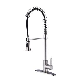 Commercial Modern Single Handle Spring High Arc Kitchen Faucet Brushed Nickel