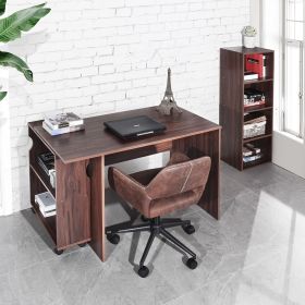 47.4" L Computer Desk with movable bookcase, brown