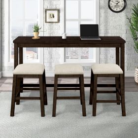 TOPMAX 4 Pieces Counter Height Table with Fabric Padded Stools, Rustic Bar Dining Set with Socket, Brown