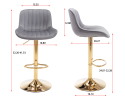 Chrome Footrest and Base Swivel Height Adjustable Mechanical Lifting Velvet + Golden Leg Simple Bar Stool; Set of 2; Grey